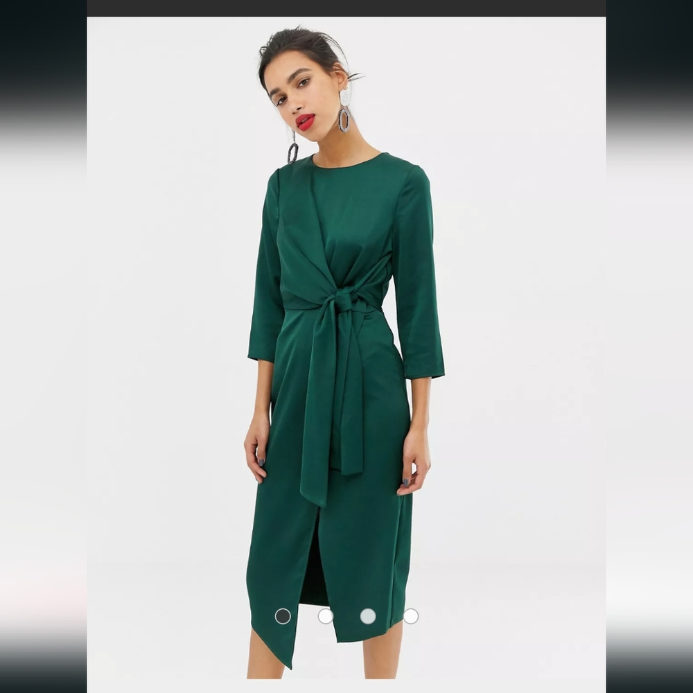 Warehouse Satin Tie Midi Dress